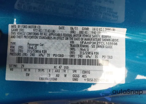 2012 Ford Focus Se из США, поврежденный, VIN 1FAHP3K27CL188698